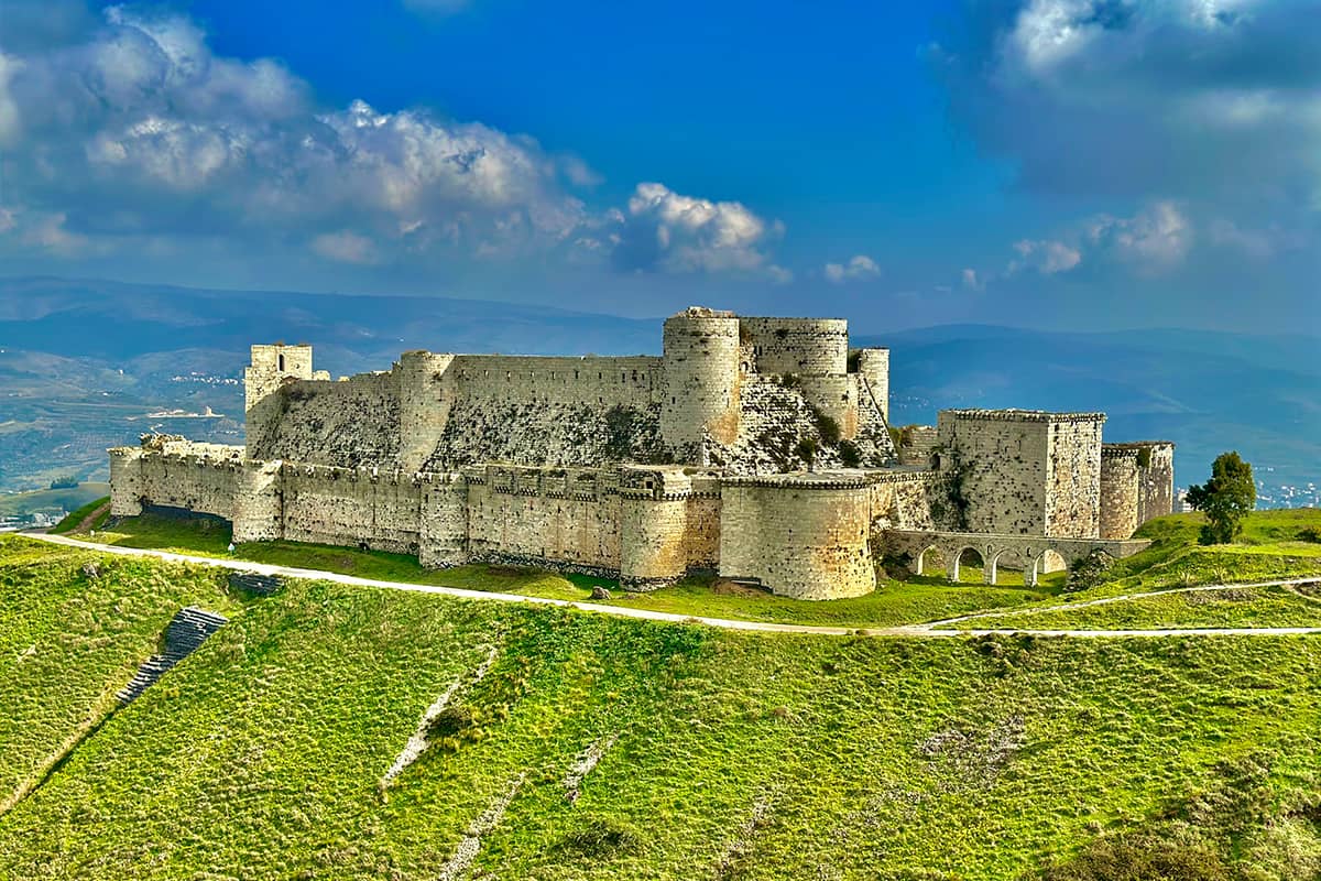 Ruins of a Crusader-era castle in the Syrian landscape